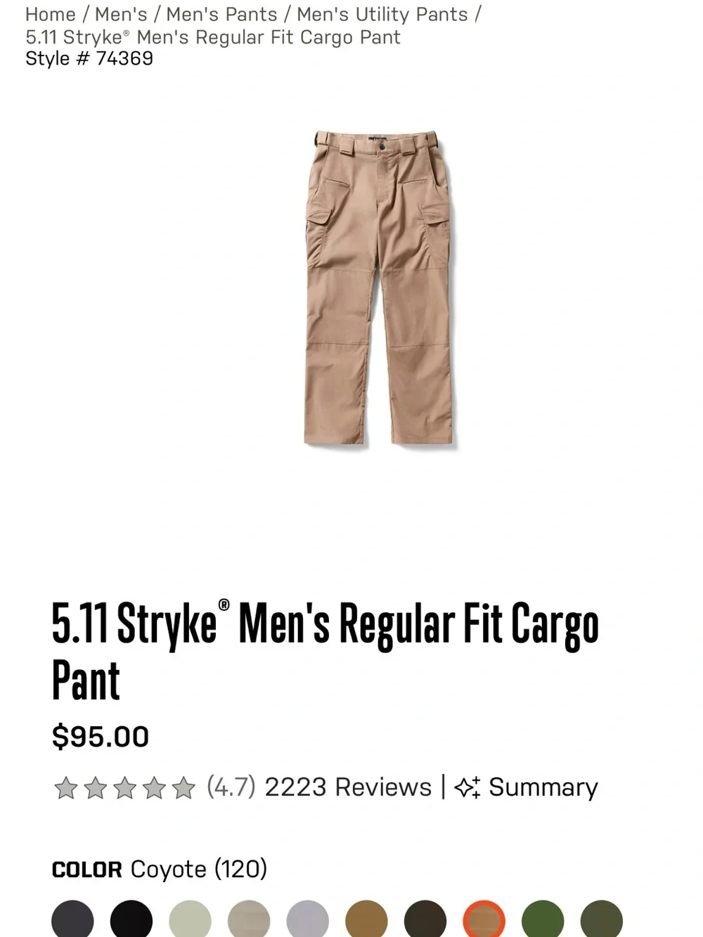 5.11 Stryke Men's Tan Cargo Pants  - Lightweight Utility Style